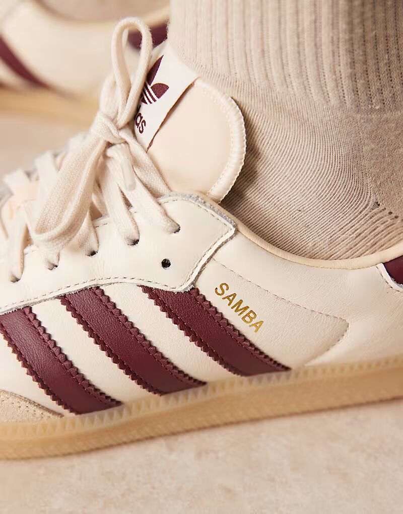 Кроссовки Adidas Originals Samba OG кремового и бордового цветов — фото 4