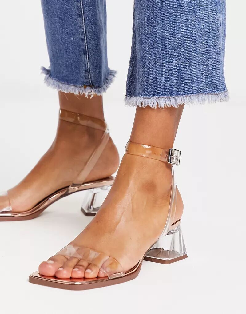 Босоножки на блочном каблуке ASOS Hopeful из прозрачного и розового золота — фото 2