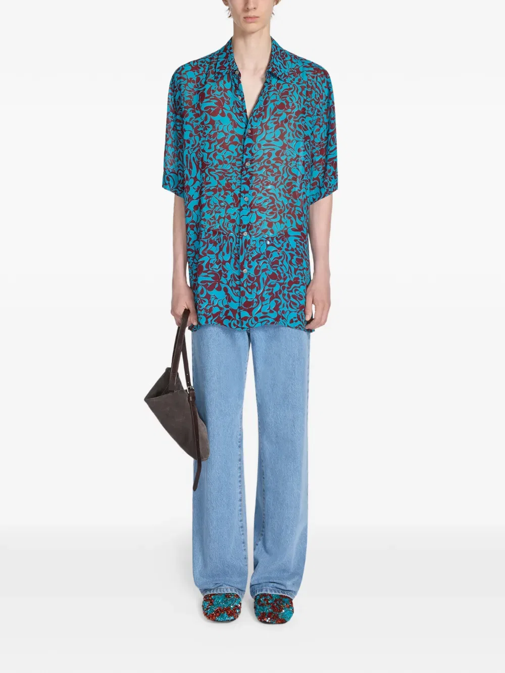 Тапочки, украшенные пайетками Dries Van Noten, синий — фото 4