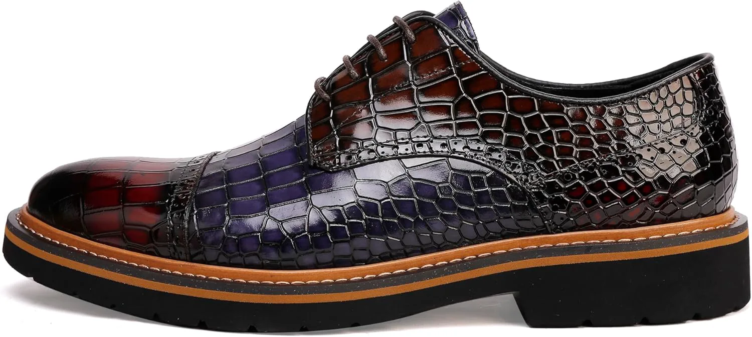 

Мужские пенни-лоаферы, кожаные оксфорды деловые броги, узор под крокодила ChrisLOOK, синий