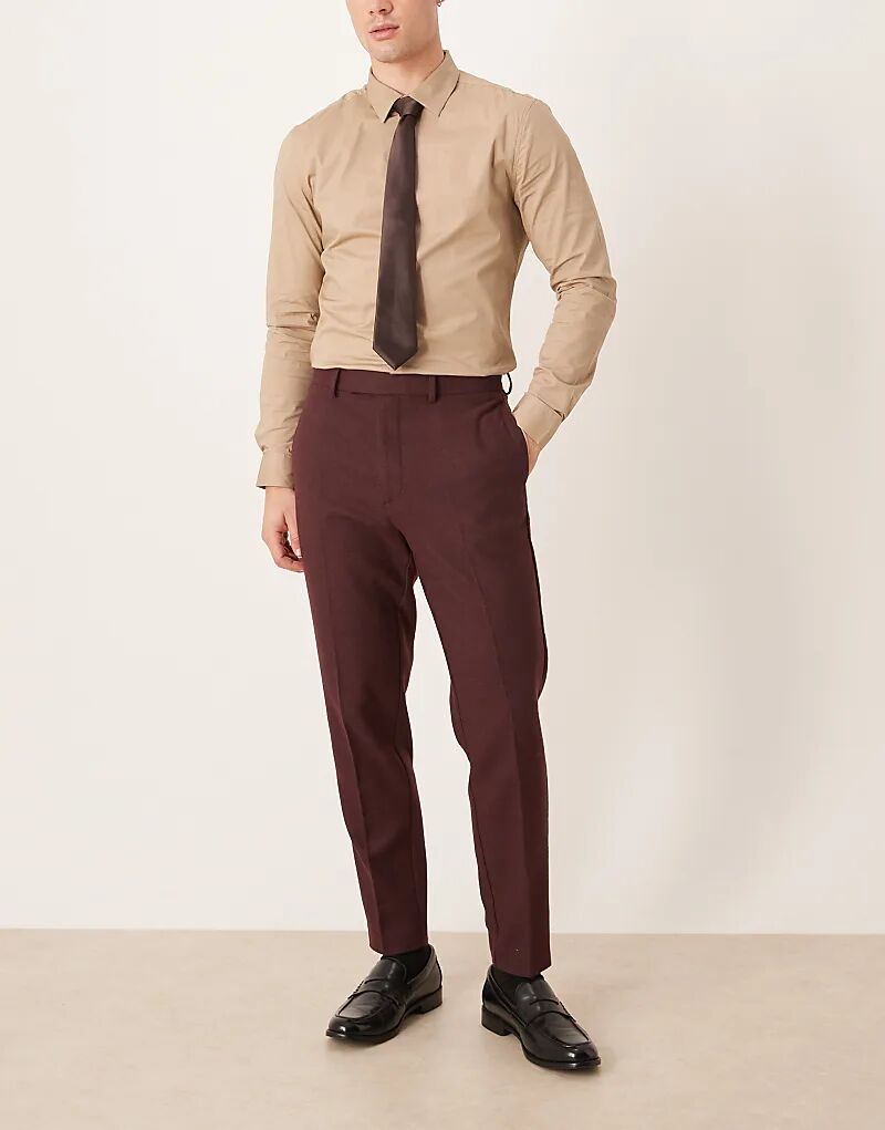 

Элегантные зауженные брюки из смеси шерсти ASOS DESIGN бордового цвета