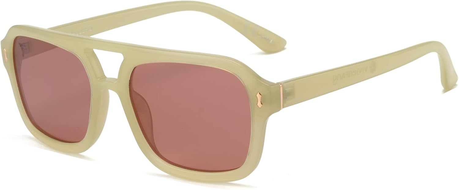 

Модные поляризованные солнцезащитные очки-авиаторы для женщин, ретро-солнцезащитные очки прямоугольной формы для мужчин с защитой от УФ-излучения 2025 Shades VF2229 VIVIENFANG, Milky Yellow/Red