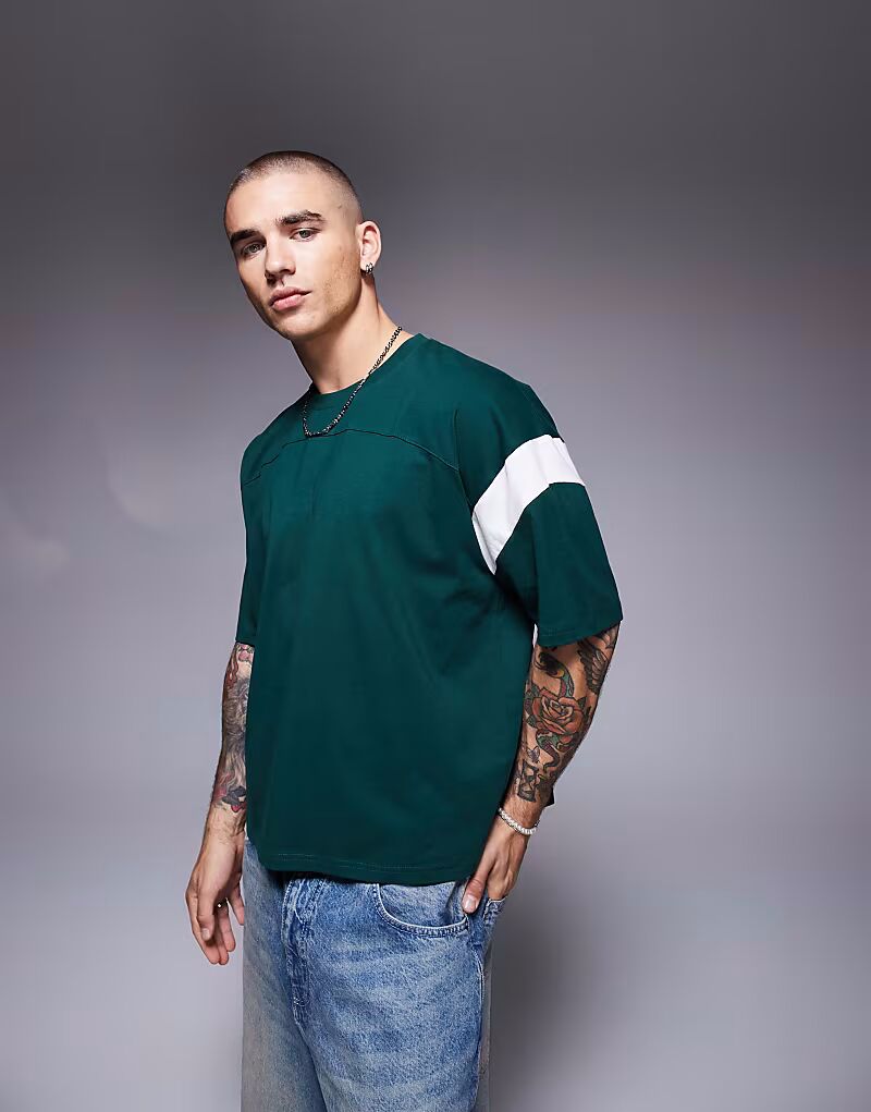 

Футболка свободного кроя ASOS DESIGN свободного кроя, контрастного цвета, темно-зеленого цвета