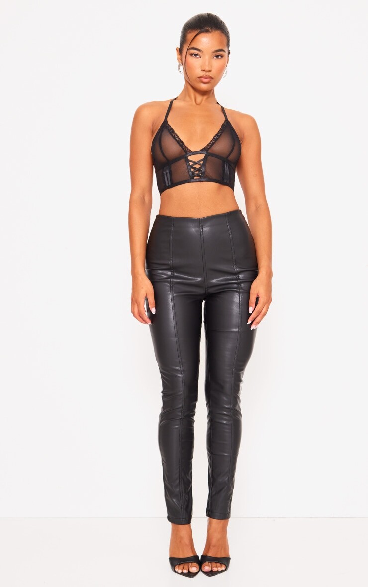 

PrettyLittleThing Черные эластичные леггинсы из искусственной кожи