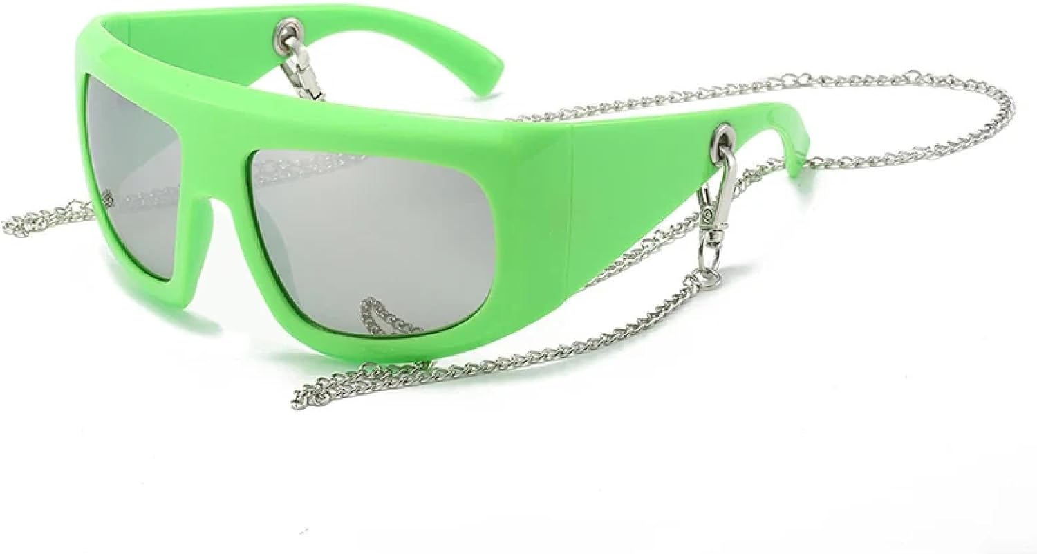 

Ретро большие солнцезащитные очки «кошачий глаз» для женщин, модные очки с цепочкой, солнцезащитные очки UV400 для мужчин, трендовые зеркальные очки TVTBBVV, Green Silver Mirror