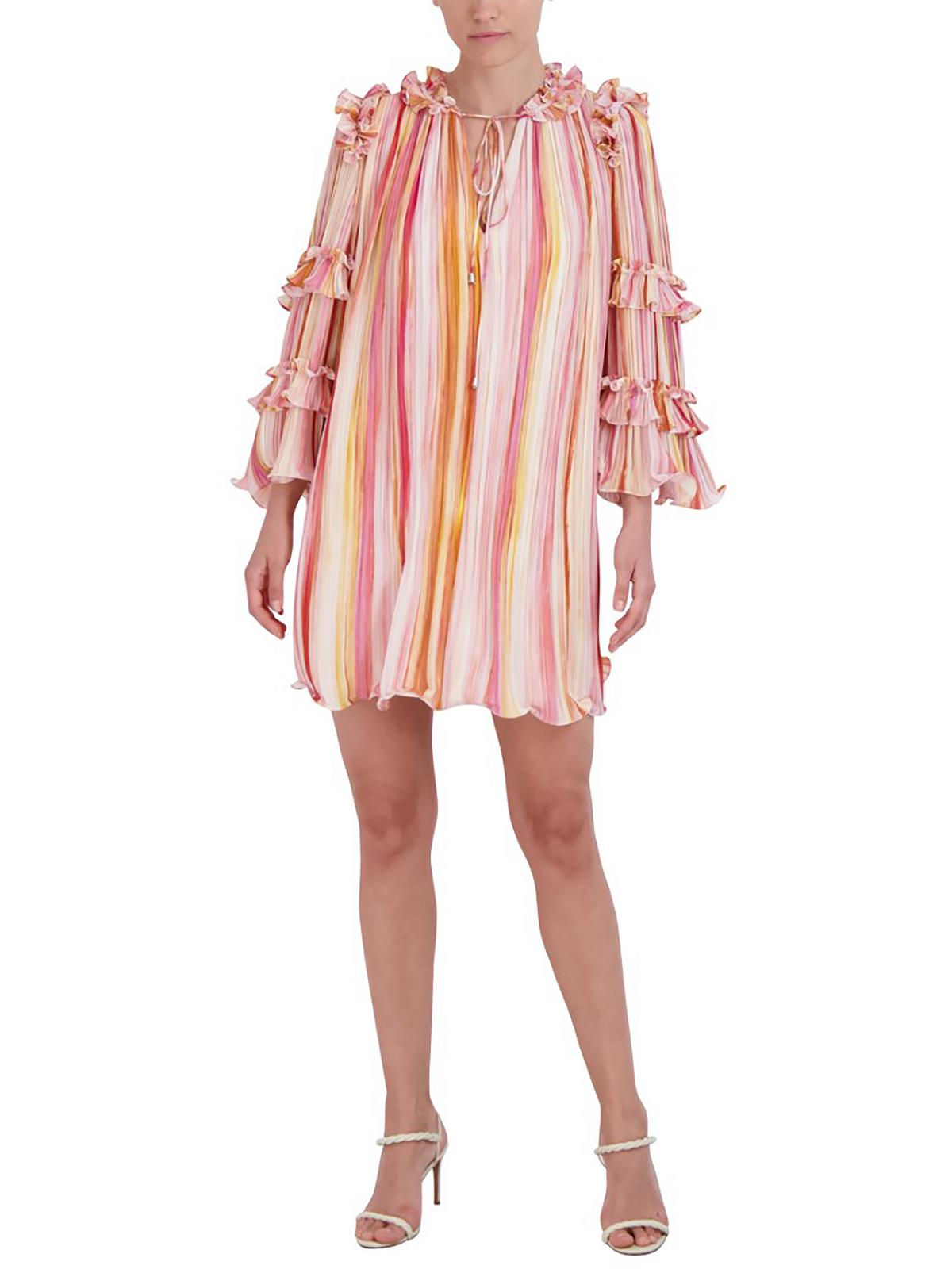 

Женское мини-платье-трапеция с плиссировкой BCBGMAXAZRIA, розовый/мультиколор