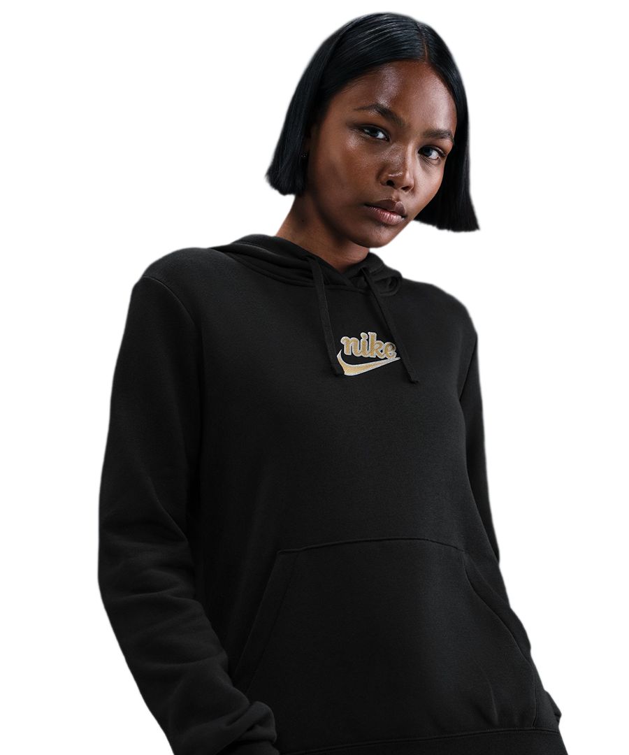 Женская спортивная толстовка с длинными рукавами и капюшоном Nike, Black/Metallic Gold — фото 2