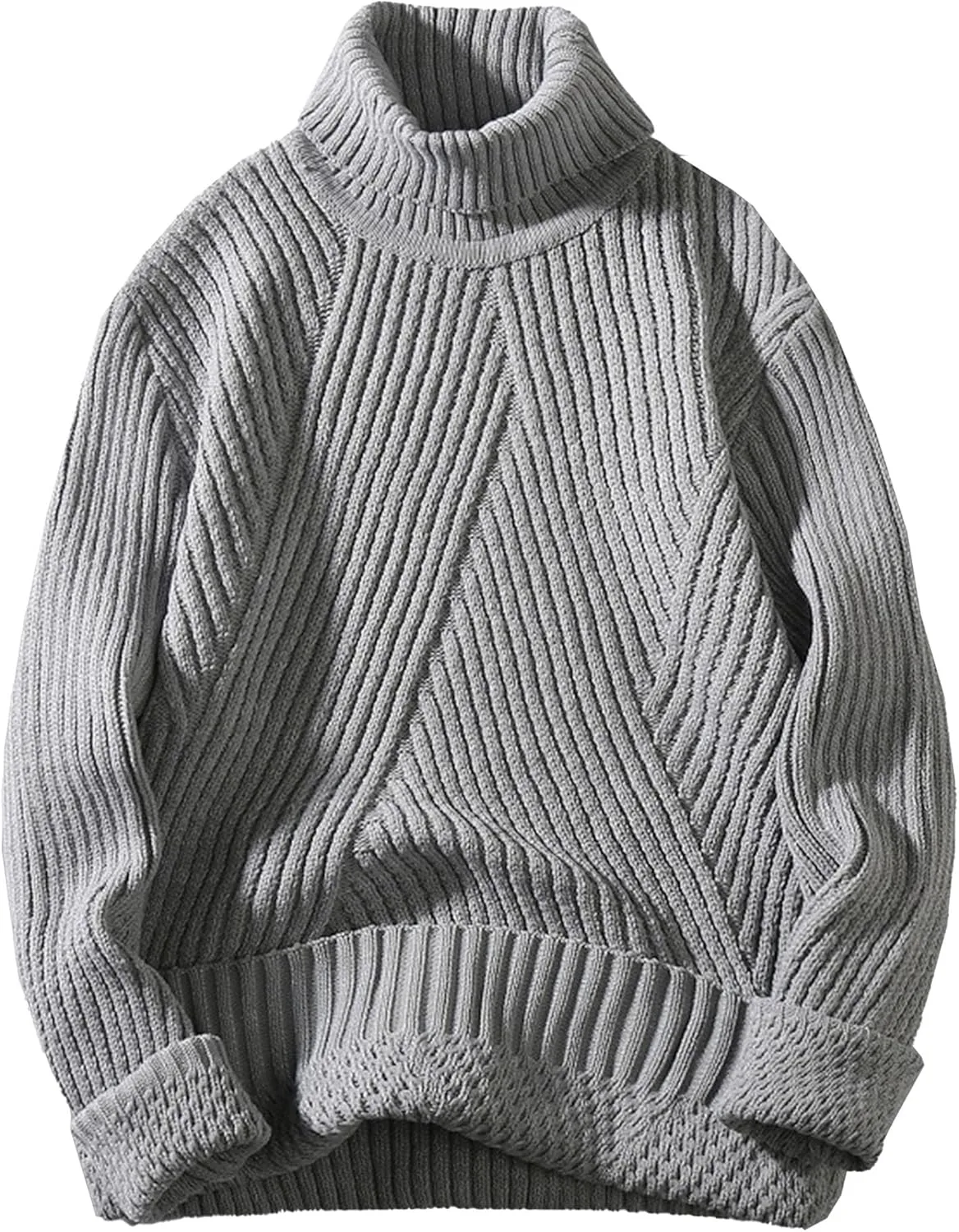 

Мужской свитер с высоким воротником и рельефной вязкой Slim Fit SWJGLITTR