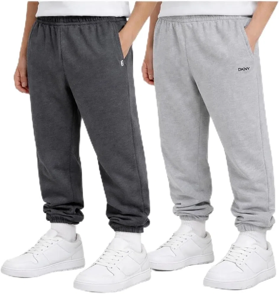 Спортивные штаны DKNY для мальчиков - комплект из 2 штук, из мягкого флиса, с эластичным поясом и карманами, Light Grey/Dark Grey Heather