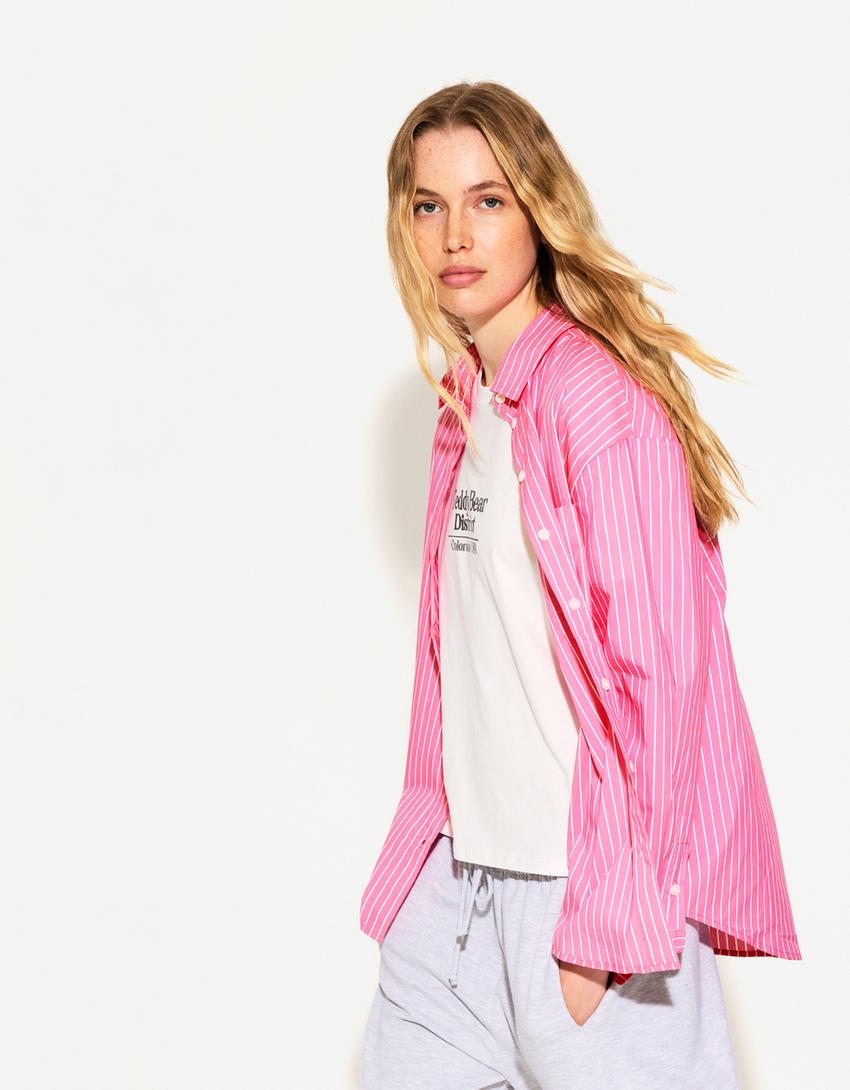 

Рубашка из поплина большого размера Bershka, фуксия