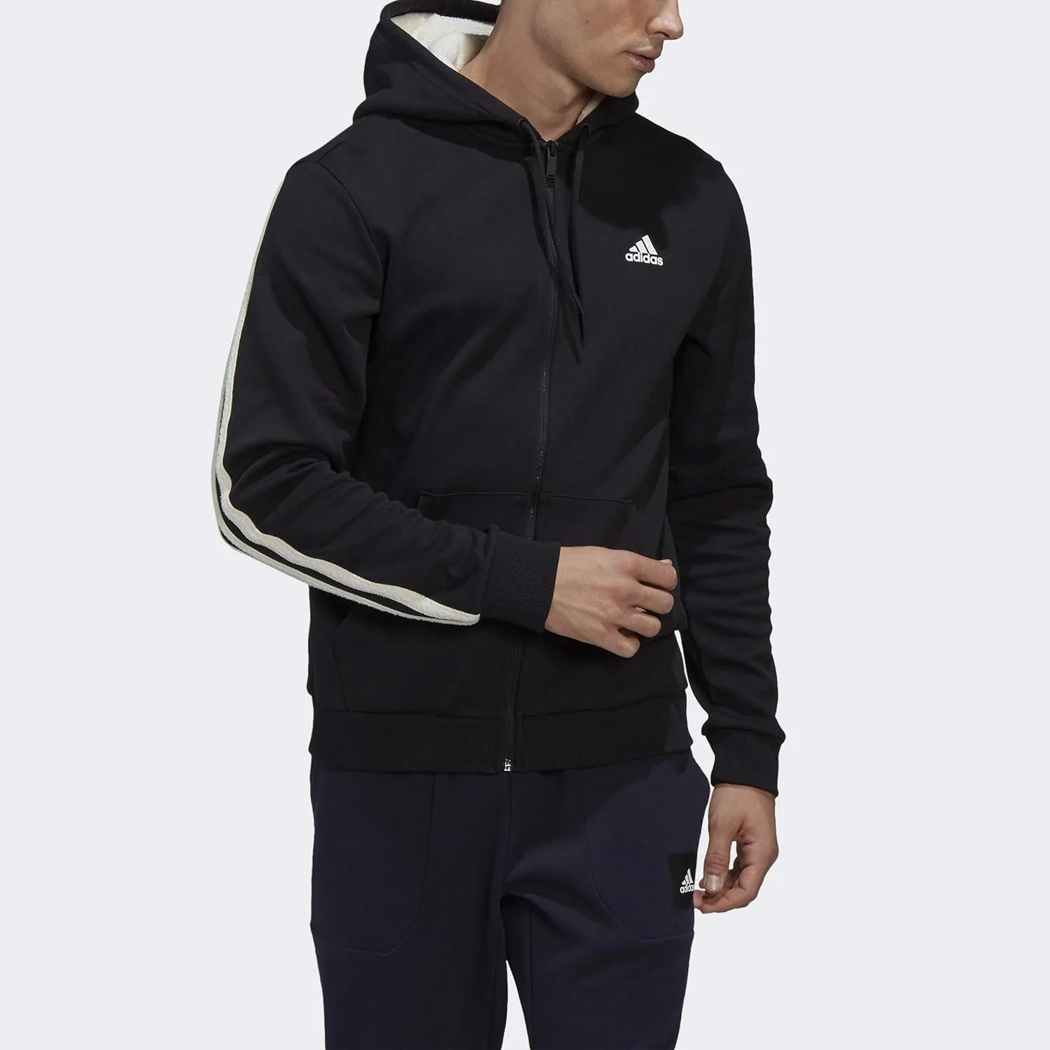 Толстовка adidas мужская зимняя с капюшоном на молнии и 3 полосками — фото 2