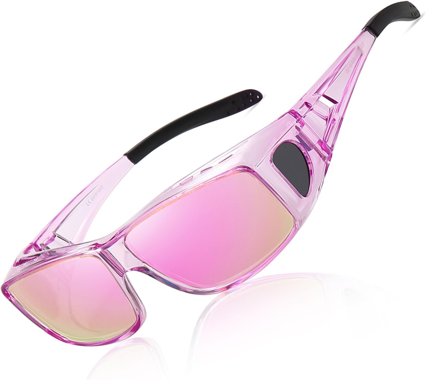 

Солнцезащитные очки Wzerry Fit Over Glasses для женщин и мужчин, поляризованные, увеличенного размера, для очков с диоптриями, защита UV400, Transparent Purple Frame/Pink Lens