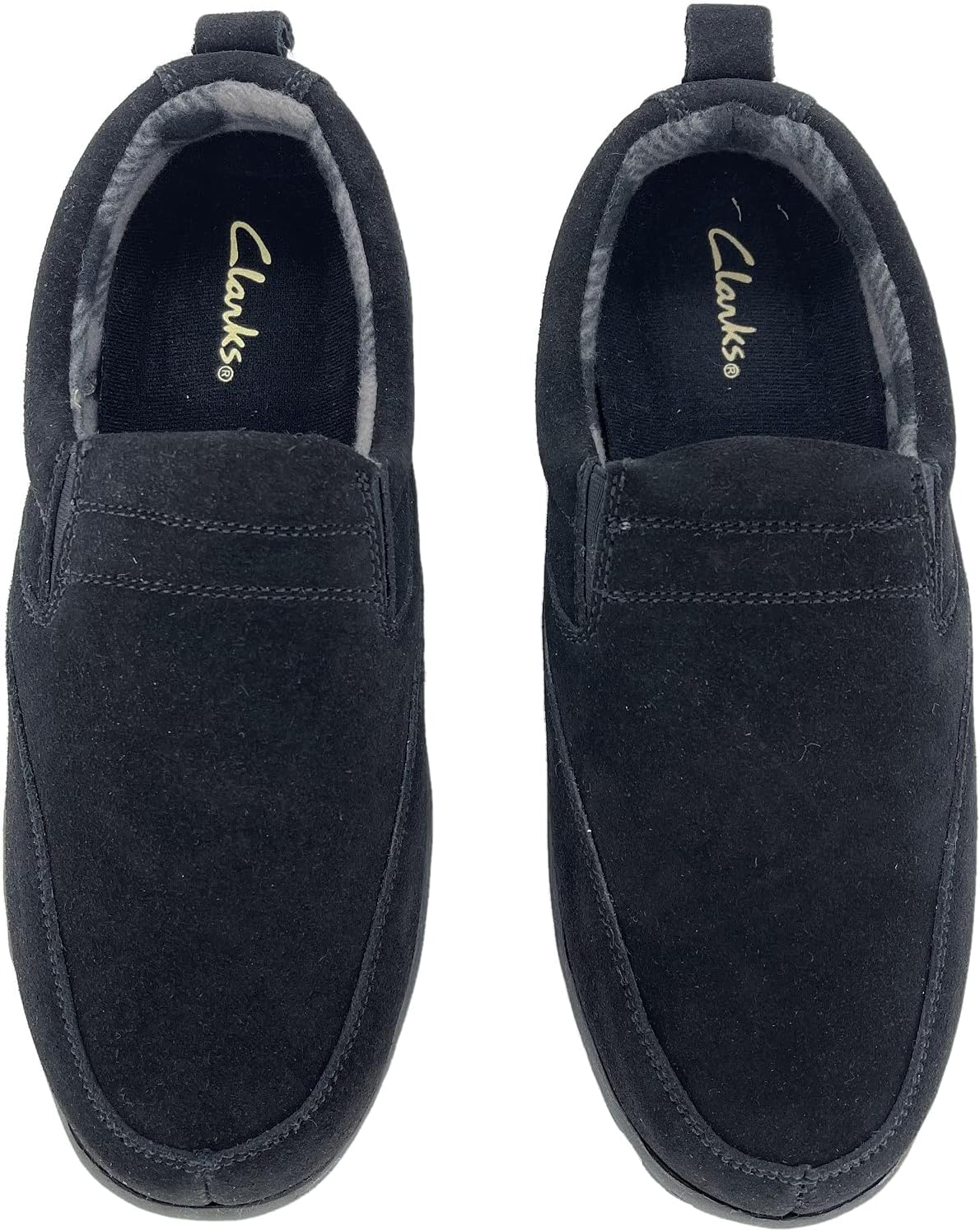 Мужские тапочки Clarks с верхом из замши SAB30194A - закрытая задняя часть с двойной резинкой и съемной стелькой - домашние тапочки для мужчин для использования дома и на улице, черный — фото 4