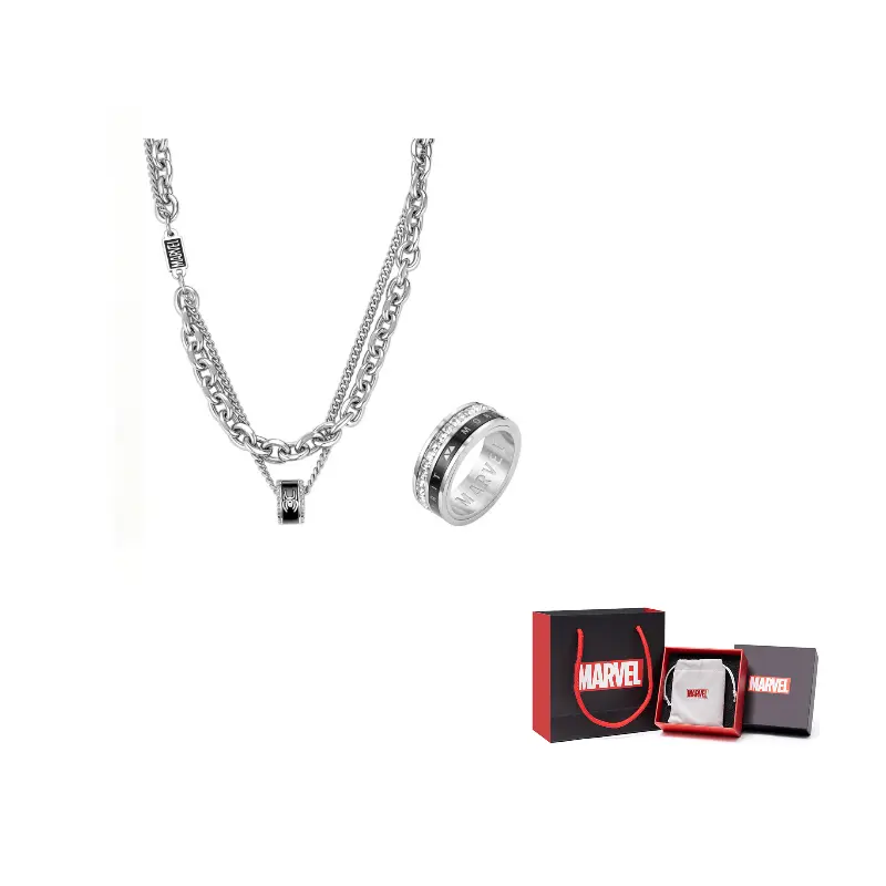 

Marvel Fortune Bead Necklace Unisex Disney, marvel, spider-man layering small round pendant+princess cut diamond fortune ring