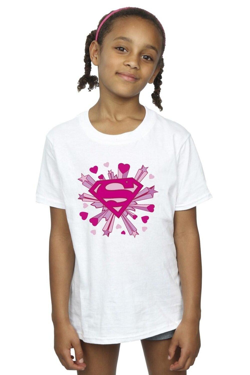 

Хлопковая футболка с логотипом Superman Pink Hearts And Stars DC Comics, белый