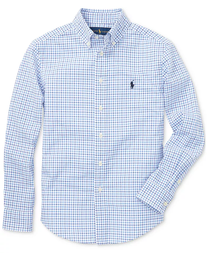 Рубашка из хлопкового поплина в клетку для мальчиков Big Boys Polo Ralph Lauren, синий — фото 4