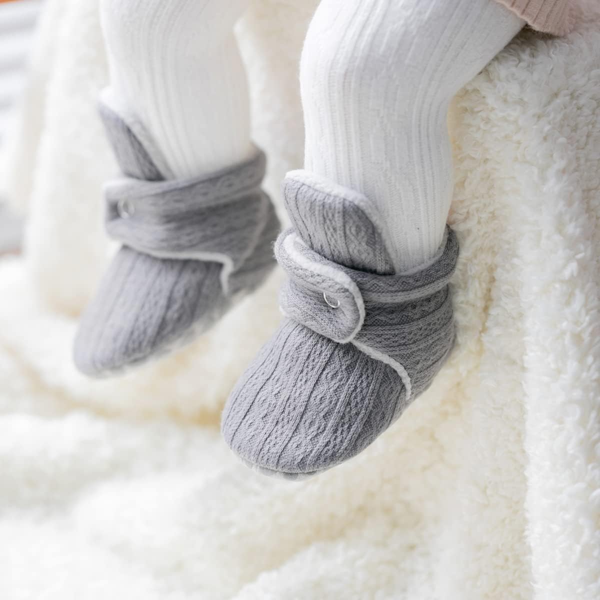 HsdsBebe Унисекс Новорожденные Детские Хлопковые Пинетки с Нескользящей Подошвой для Малышей Мальчиков и Девочек Зимние Теплые Флисовые Носочки-Обувь, A01/Knit Cotton Grey — фото 2