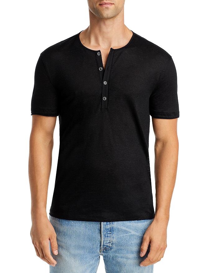 

льняная хенли с короткими рукавами John Varvatos, Черный, льняная хенли с короткими рукавами John Varvatos