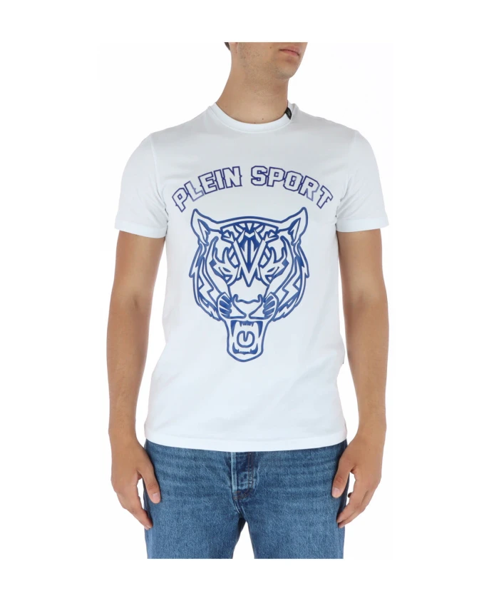 

Синяя футболка с принтом и короткими рукавами Plein Sport, белый