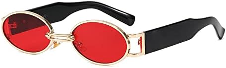 

Женские овальные солнцезащитные очки в винтажном стиле, маленькие металлические, в стиле панк, женские очки-сетпанк, очки с защитой от УФ-излучения UV400 MTZJH, Gold Red