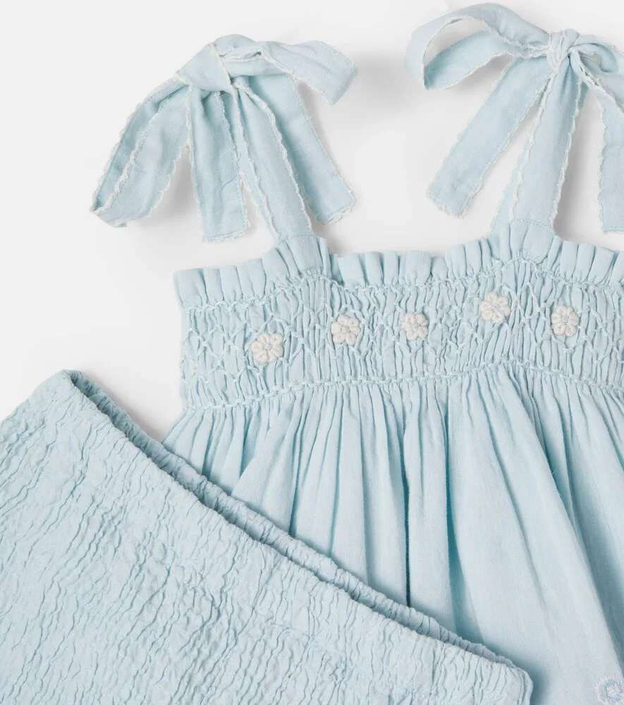 Комплект Майя: топ с присборенной отделкой и шорты Bebe Organic, синий — фото 3