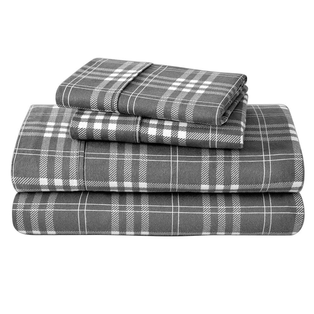 

Комплект простыней из хлопковой фланели в клетку Bare Home, цвет Stirling Plaid Grey