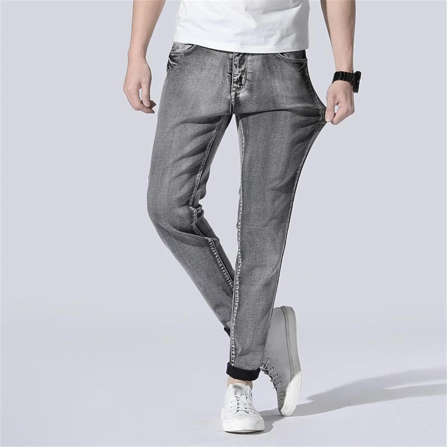 Джинсы прямые Slim Fit Casual, серый — фото 2
