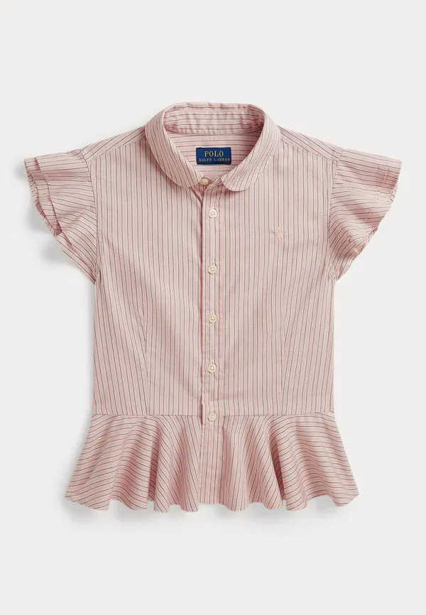 Рубашка с воланами из полосатого хлопка Polo Ralph Lauren, розовый/темно-синий/мультиколор