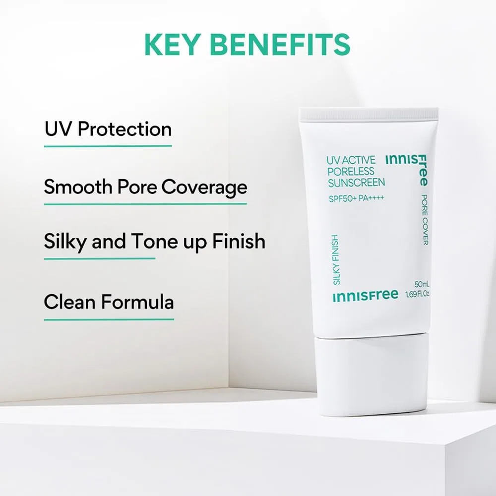 Солнцезащитный крем Innisfree UV Active Poreless Sunscreen SPF 50+ PA+++ 50 мл, цвет Ochre — фото 4