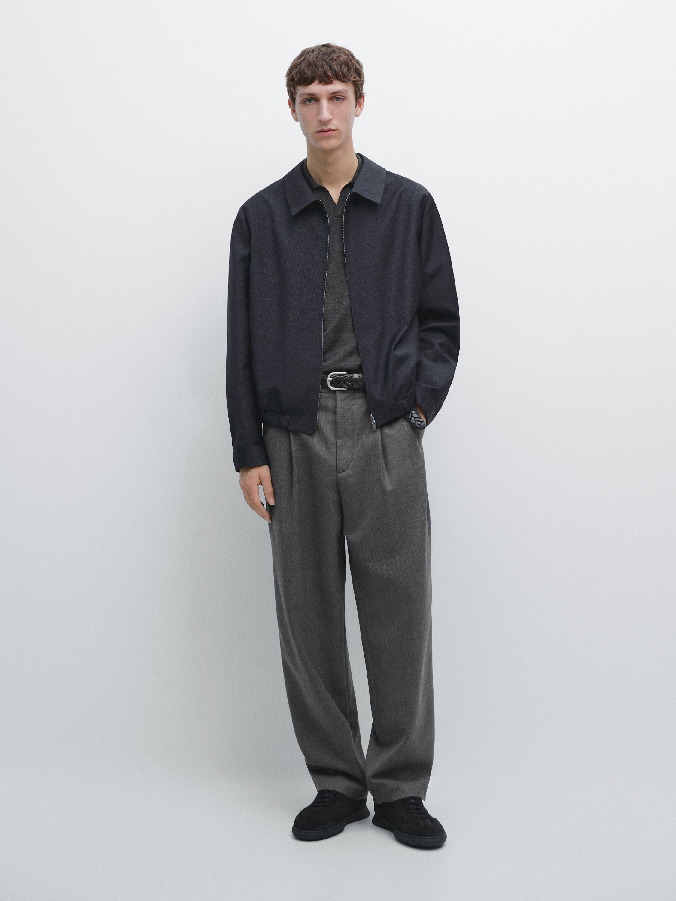 

Шерстяные брюки свободного кроя с вытачками Massimo Dutti, grey