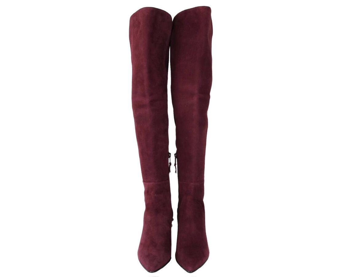 Женские замшевые сапоги до колена Stuart Weitzman, цвет Bordeaux