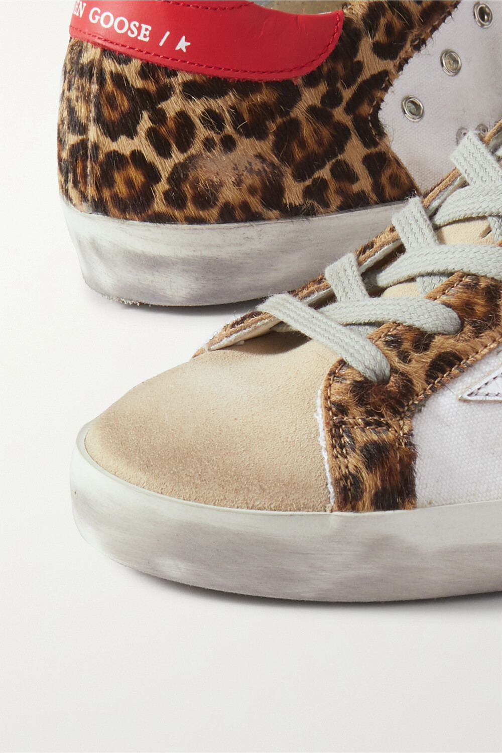 GOLDEN GOOSE Кроссовки Superstar с леопардовым принтом из телячьей шерсти, кожи и замши, белый — фото 3