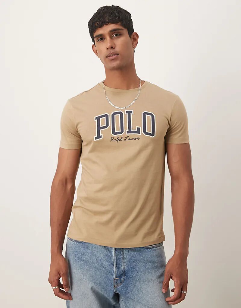 

Футболка Polo Ralph Lauren с логотипом колледжа, бежевого цвета