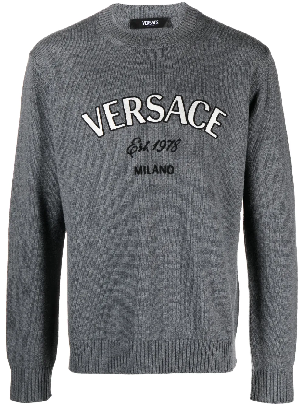 

Шерстяной джемпер Milano Stamp с вышивкой VERSACE, серый