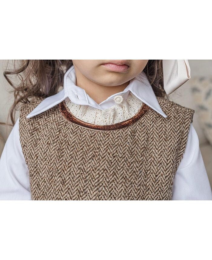 Комплект из платья и блузки с рисунком «елочка» для девочек Petite Maison Kids — Baby, Little Kid, Big Kid, коричневый — фото 2