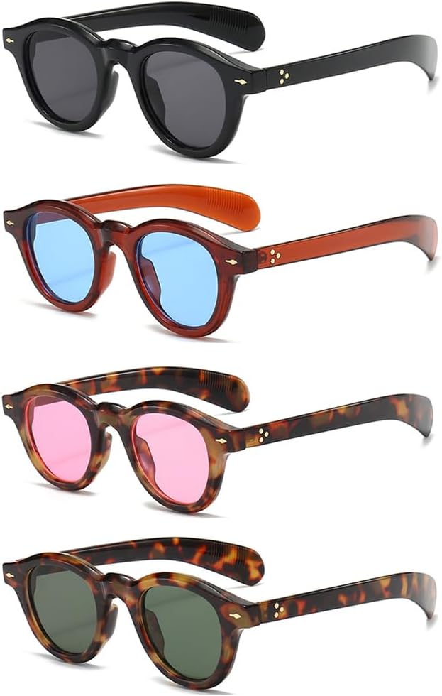 

Набор из 4 винтажных круглых солнцезащитных очков унисекс, защита от УФ-излучения UV400, классическая удобная посадка для повседневного ношения Generic, Dark Gray, Blue, Pink, Green