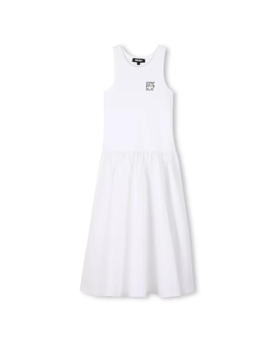 

Хлопковое платье для девочки без рукавов DKNY, белый