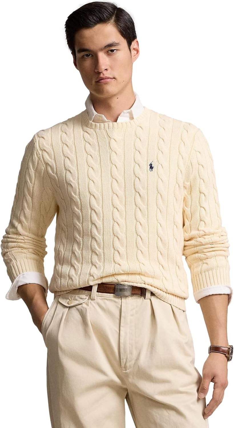 Polo Ralph Lauren мужской свитер из хлопка с косой вязкой, Ralph Lauren Cream — фото 2