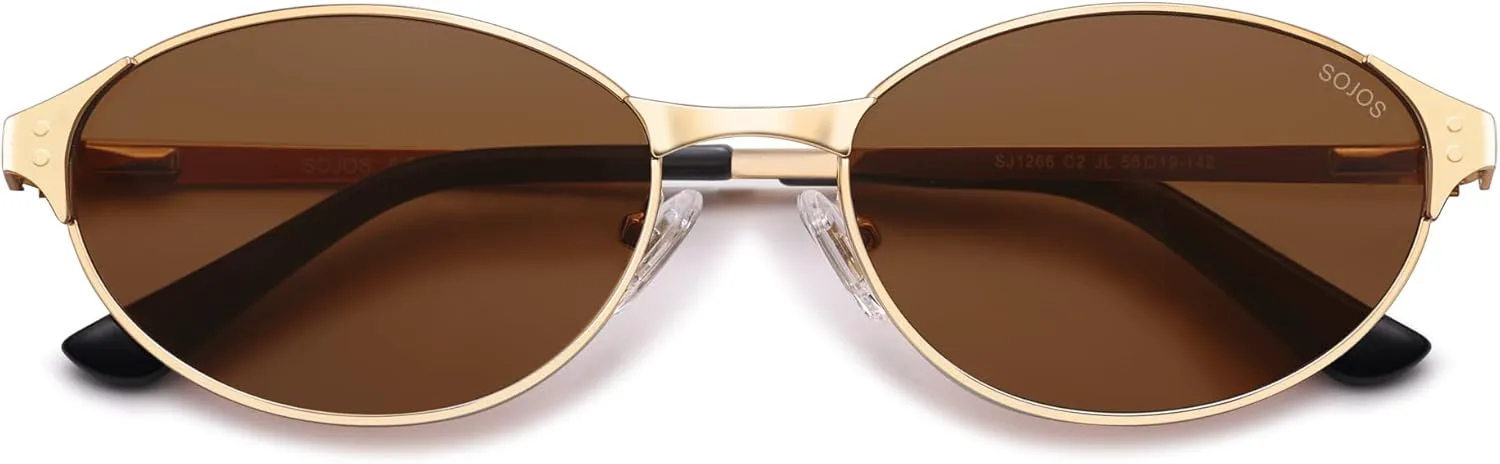 

Солнцезащитные очки SOJOS Retro Oval Polarized для женщин и мужчин, модные и стильные, в стиле «кошачий глаз» 90-х и 2000-х годов, модель SJ1266, Gold/Brown