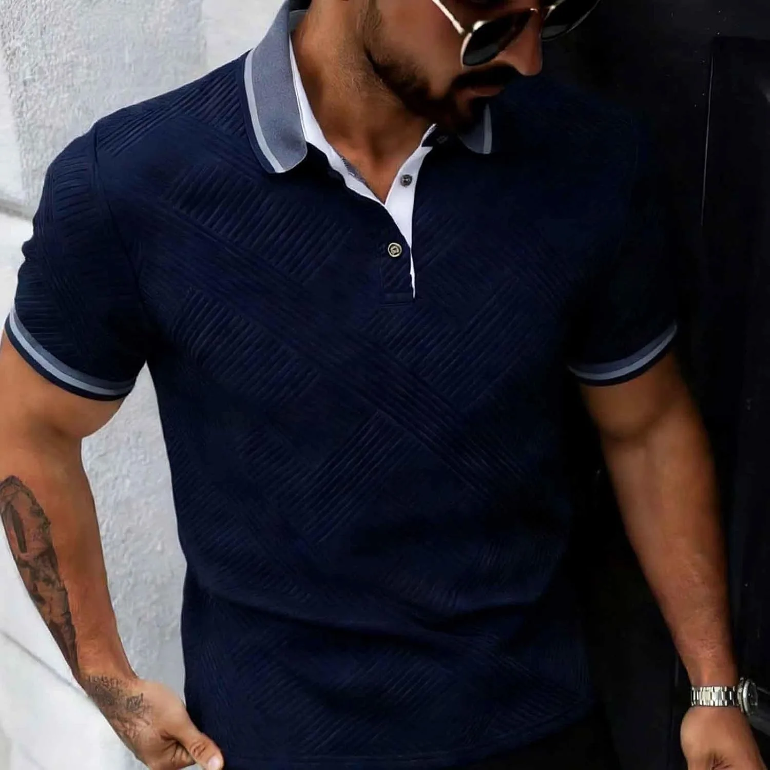 Мужская футболка-поло Casual Button Down с коротким рукавом, летняя, легкая и дышащая — фото 2