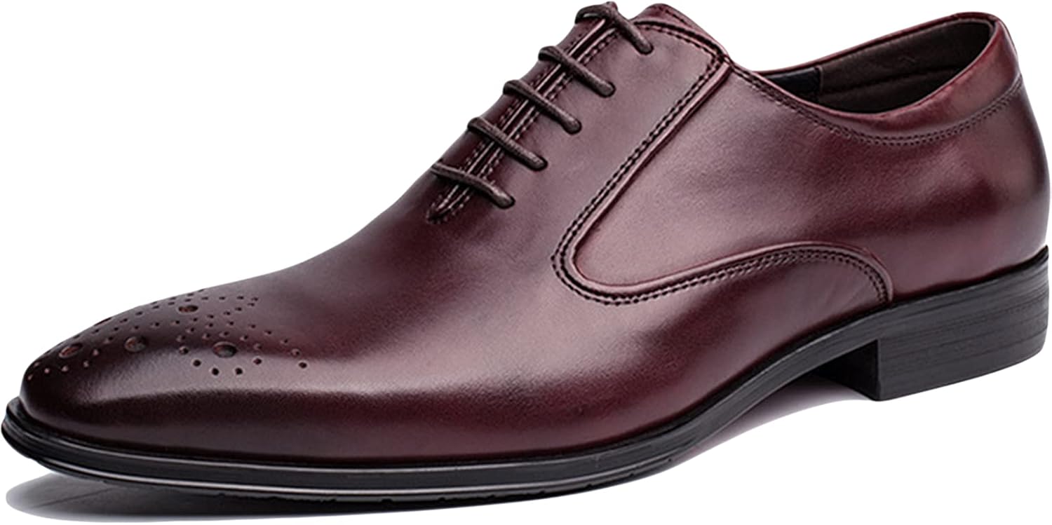 

Мужские классические свадебные туфли WKNBEU, формальные кожаные оксфорды на шнуровке, деловые туфли с крыльями, для выпускного или вечеринки, красные - US7/UK6/EU39