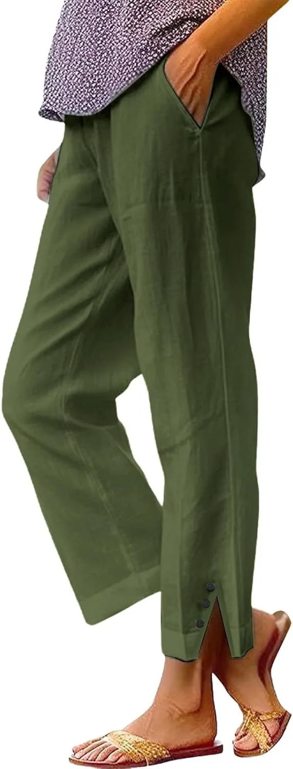 

Женские палаццо из хлопка и льна с эластичным поясом на шнурке funnyrap