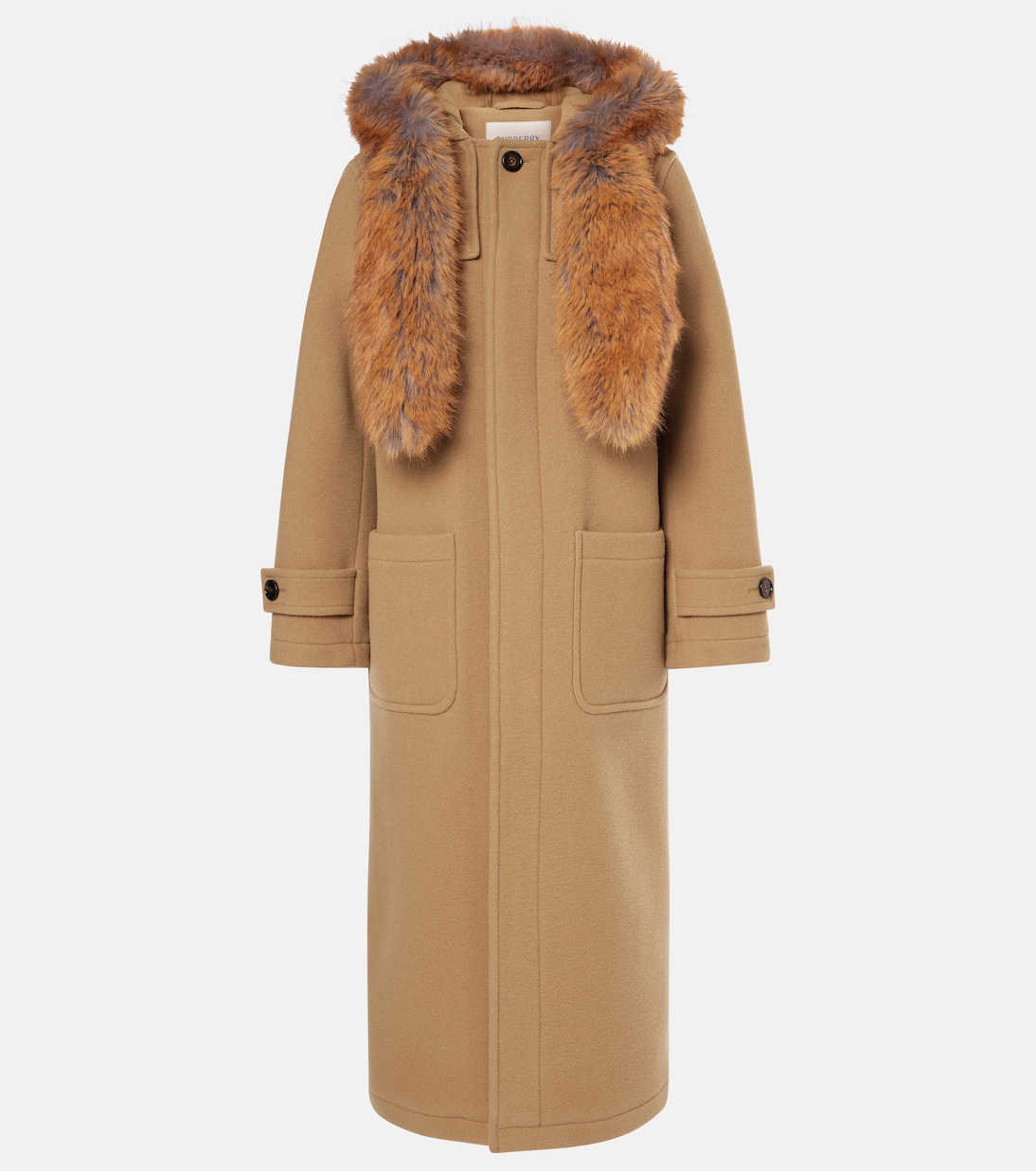 

Шерстяное пальто с отделкой из искусственного меха Burberry, кэмел