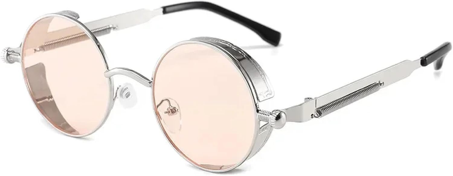 

Солнцезащитные очки с защитой от УФ-излучения UV400 | Круглые, металлические, в стиле панк | Для женщин и мужчин, для занятий спортом на открытом воздухе и вождения DSVIGF, Silver Pink