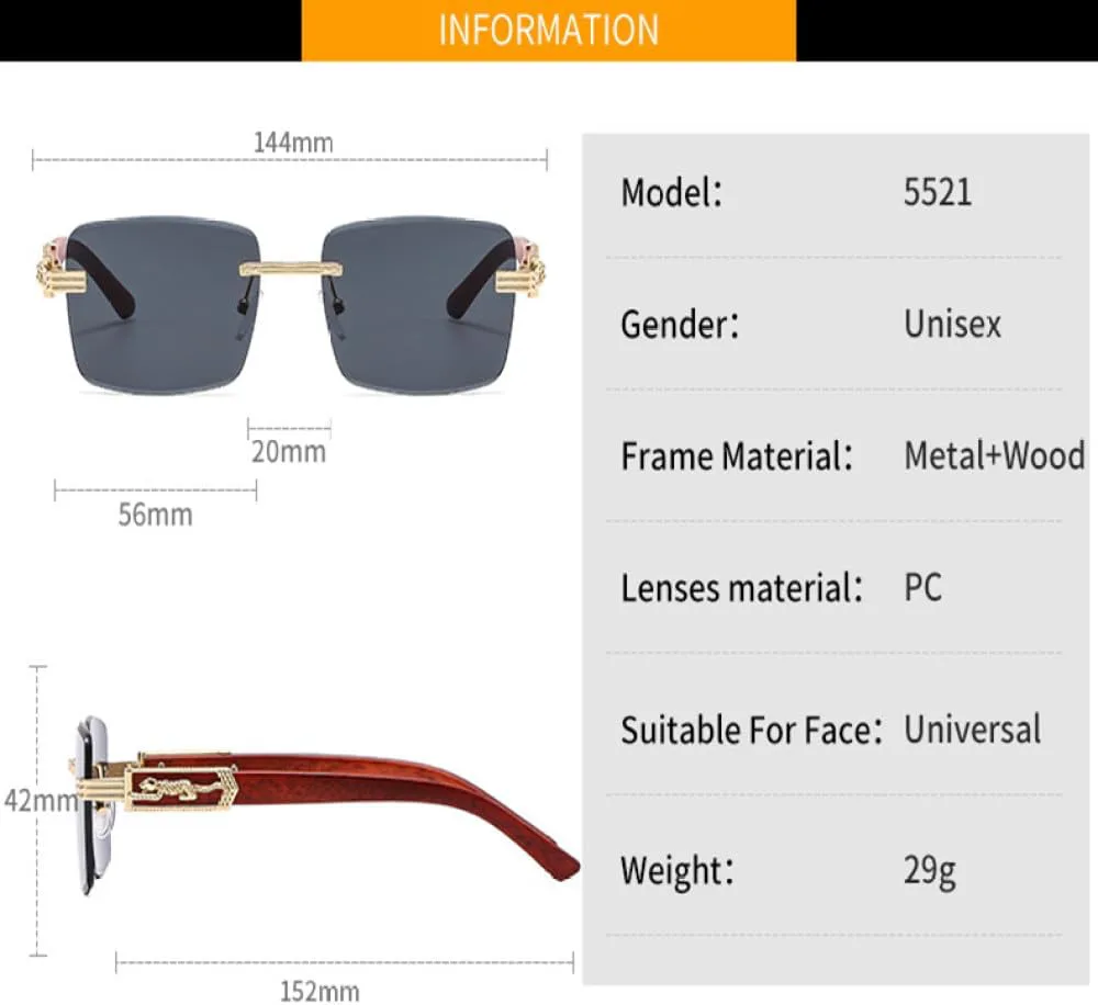 

Винтажные квадратные солнцезащитные очки без оправы 2027 года для мужчин и женщин, солнцезащитные очки с леопардовым принтом, очки UV400 MTZJH, C7 Gold White