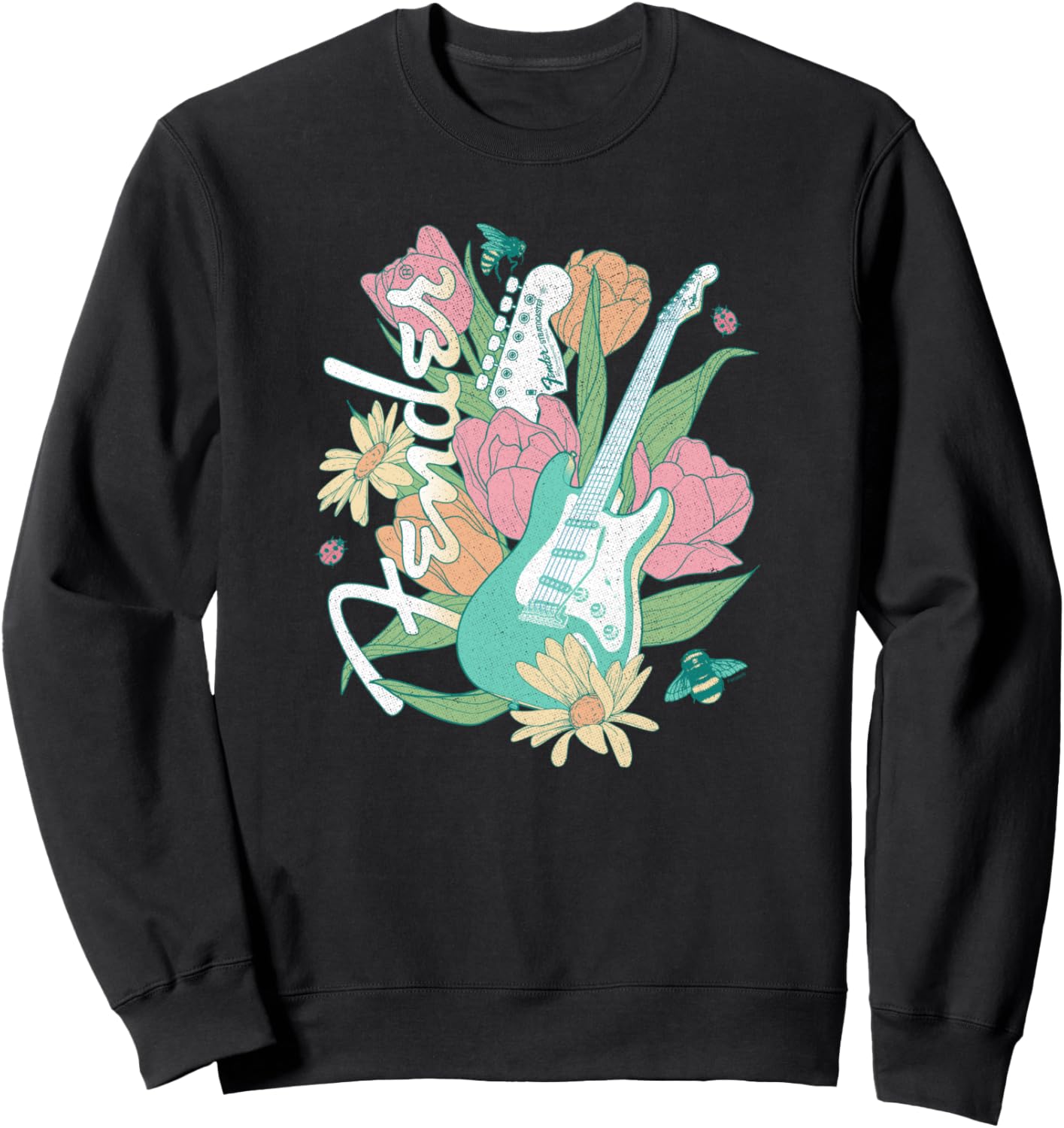 

Толстовка Fender Spring Time Guitar Vintage Bees And Flowers Poster, черная