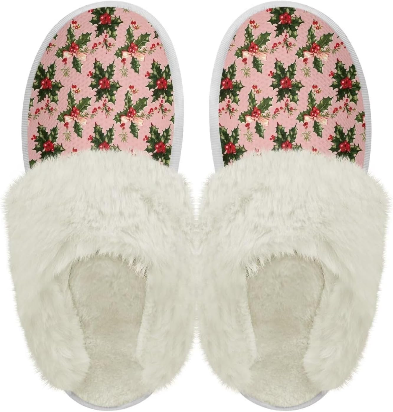 

Хлопковые тапочки PJHEQOXE с пушистыми краями, домашние тапочки для дома и улицы, хлопковые тапочки унисекс, Christmas Holly