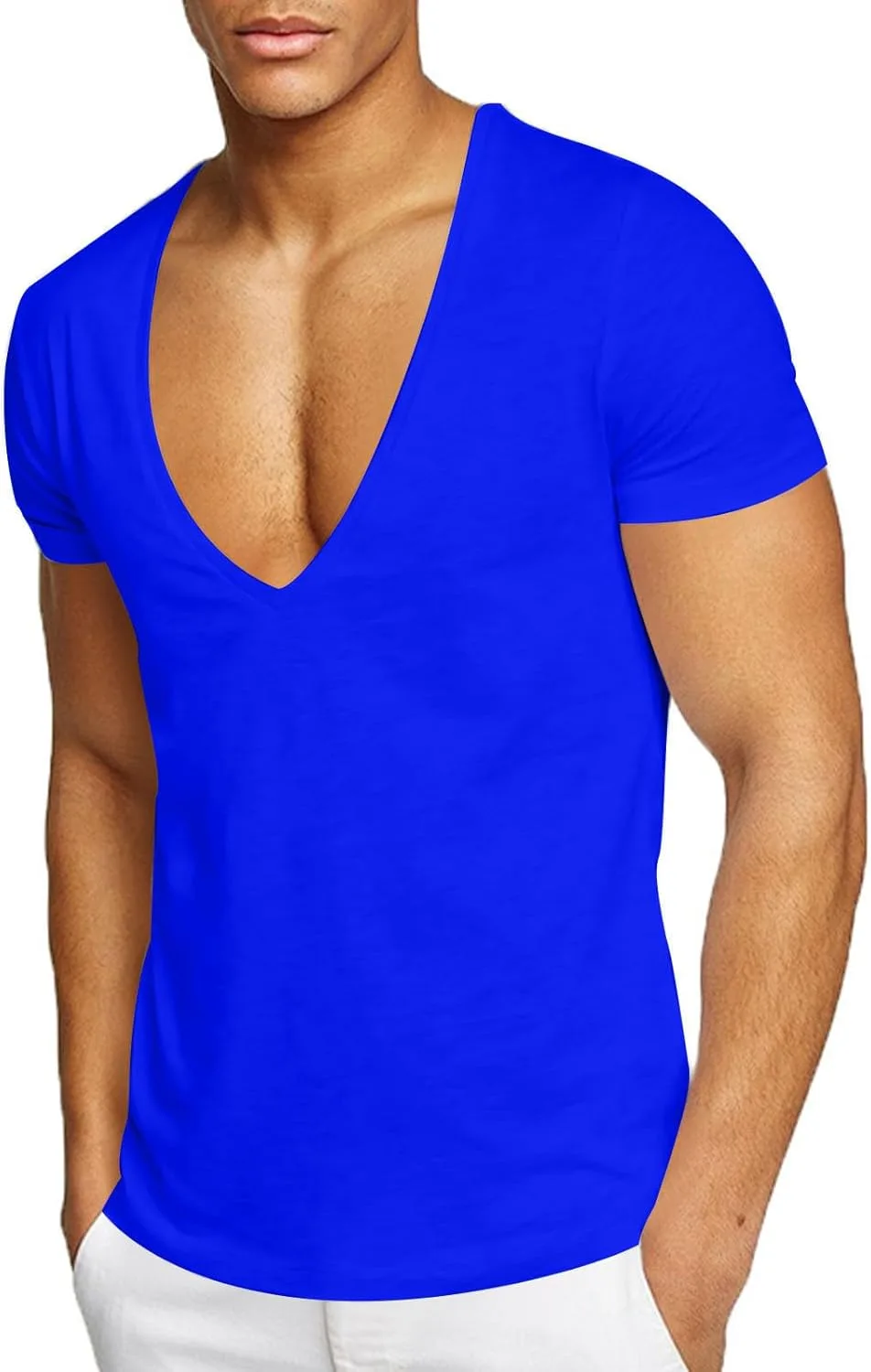 

Мужская футболка с глубоким V-вырезом, летняя, slim fit FZYLQY