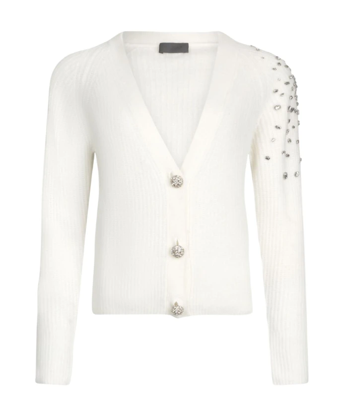 

Шерстяной кардиган с вышивкой стразами. Liu Jo, белый