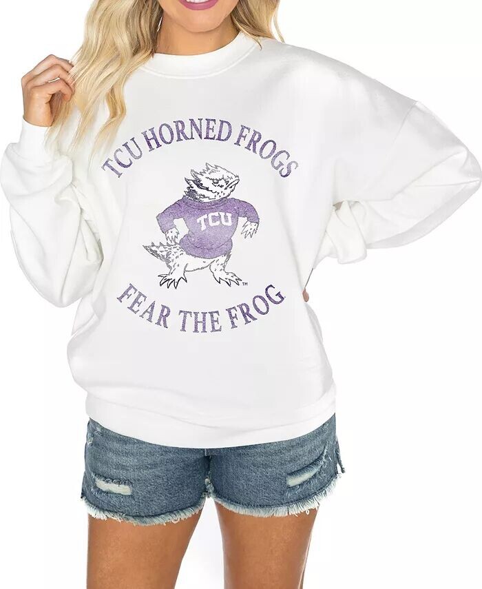 

Женская белая флисовая толстовка-пуловер с открытыми плечами TCU Horned Frogs Good Vibes Premium Gameday Couture